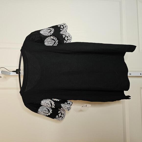 Talbots Black T-Shirt with Embroidered Sleeves - Picture 6 of 6